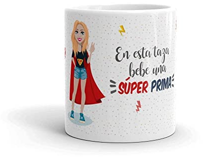 Kembilove Taza la mejor Prima del mundo – Mensaje En esta Taza Bebe un Super Prima – Regalo Original Hombres – Regalos originales para Prima – Regalos Personalizados