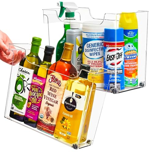 Sorbus Roll Out Bottle Organization Bins - 2 Sizes Pantry Under Sink Organizer with Wheels & Handles - Clear Plastic Organizing Containers for Cleaning Supplies - Kitchen Cabinet Laundry Room Storage