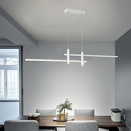 Bellastein Moderne LED Pendelleuchte Esstisch Hängelampe Dimmbar Mit Fernbedienung Esszimmer Hängeleuchte Esszimmerlampe Pendellampe Höhenverstellbar Kronleuchter für Büro Hängeleuchte (Weiß, L150cm)