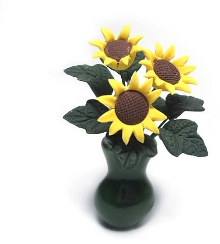 zalati Puppenhaus Sonnenblume mit Vase 1:12 Miniatur Ton Blume Keramik Vase für Puppenhaus Dekoration