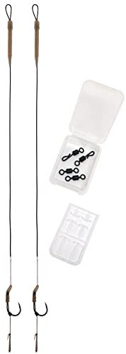 Carp On - 2 x WIDE GAPE READY RIGS Size 6 - Carbon Hooks / 25lb Camo Braid/Kickers Sleeves Tubes Swivels Extenders (Barbless, 2 Rigs - Size 6 Hook) [37-3901-6]