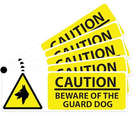 RDLCAR Beware of the Dog Signs 1mm Rigid PVC Pack of 5 Durable Outdoor Security Warning Stickers Landscape Compact Size 100mm x 300mm