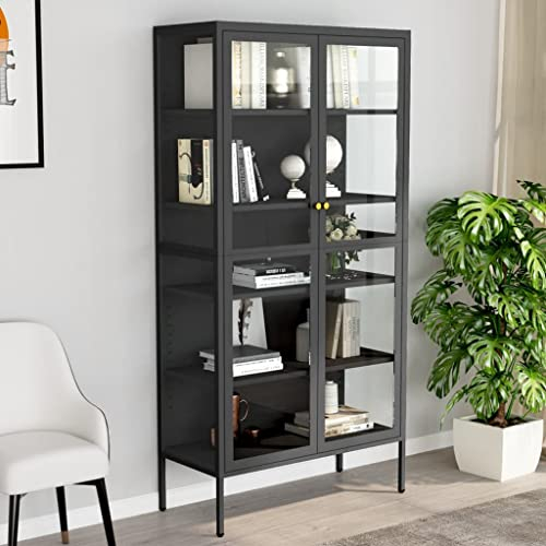 INLIFE Vitrine Anthrazit 90x40x180 cm Stahl und Gehärtetes Glas,Anthrazit,60.84KG,336081