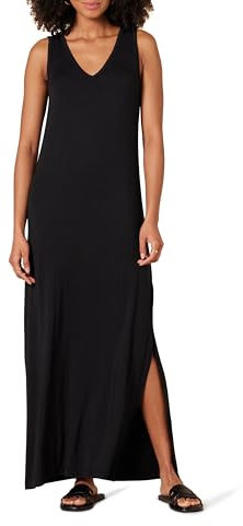 Amazon Essentials Abito Lungo Maxi con Scollo a V in Jersey con Spacco Laterale Donna, Nero, S