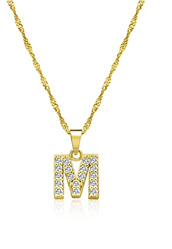 Zelaro Halskette Damen Mit Buchstaben | Kette Gold & Silber Mit Zirkonia Anhänger | Verstellbare Halskette Geschenk für Frauen Geburtstag (Gold M)