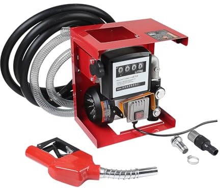 KATSU Diesel Transfer Pump Kit 220V 550W Self Priming Fuel Kerosene Oil Fluid Extractor with Dispenser Gun, Flow Meter and Hose, for Tractor Caravan Truck Construction Machinery