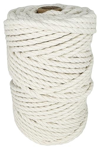 Cordon Macrame, algodón, 6MM * 45M, para artesanías en macramé, juguetería, restauración, Manualidades, paquetería, jardinería. Crudo.
