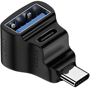 QIANRENON Adaptateur USB C 1 en 2 à angle de 90 ° USB C 3.1 mâle vers USB C 3.1 + USB 2.0 double connecteur femelle à angle droit 20 Gbit/s/100 W écran de charge/projection, pour téléphone, ordinateur