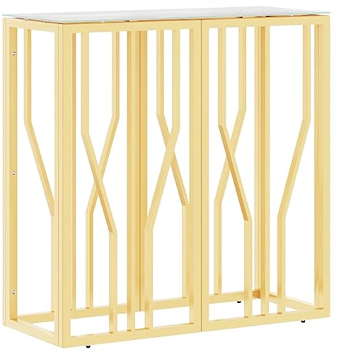 vidaXL Konsolentisch, Tisch für Wohnzimmer Flur Eingangsbereich, Beistelltisch mit Tischplatte aus Hartglas, Flurtisch Eingangstisch, Golden Edelstahl Glas