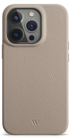 WIIUKA Hülle für iPhone 15 Pro, Leder aus Deutschland, Lederhülle extra Dünn, Premium Handyhülle, Case, Qi, Beige Basalt
