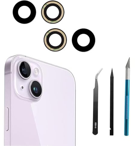 Mingxiong 2Pcs/Set 14/14 Plus Rear Back Camera Glass Lens Replacement for iPhone 14/iPhone 14 Plus Camera Glass Lens Replacement + Repair Tool kit Set,Anti-lens scratch