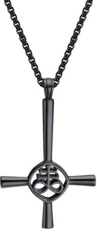 JewelryWe Umgekehrt Kreuz Halskette Herren: Schwarz Satanisches Leviathan Kreuz Petruskreuz Umgedreht Kreuz Anhänger mit Kette Gothic Wicca Amulett Schmuck für Männer