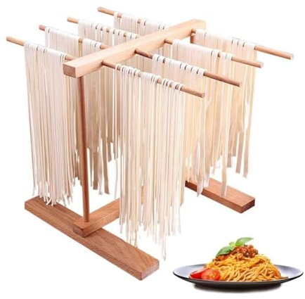 zklaseot Sechoir a Pates Fraiches, Séchoir À Pâtes Support À Pâtes en Bois, Hêtre Naturel Bois Pliant Séchoir À Spaghettis Support Suspendu for Pâtes Nouilles Cuisine Ménage