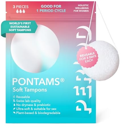 PERIOD PONTAMS Soft Tampons for Women - 3 Day Reusable and Compostable Tampons - Probiotic Balance Support - Ultra Soft Plant-Based 3 Pack