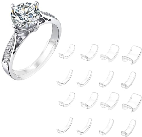HNJUSR 16 Stück Ringverkleinerer unsichtbar, Transparent Ring Verkleinern für lose Ringe, Silikon Ringgrößenversteller passend für alle Ringe,Verschiedene Größen