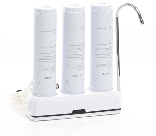 Naturewater NW-3-PPCTOUF 3 Stufen Counter Top Wasserfilter, 5 µ, PP Sediment, Aktivkohle Block und Ultrafilter Filtereinsatz, mit Universaladapter, Wasserhahn