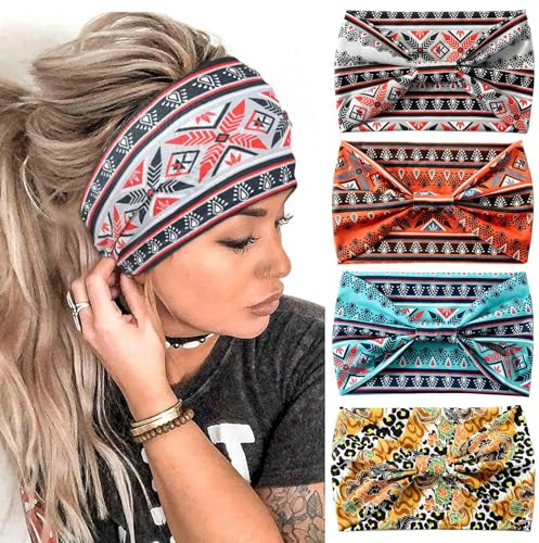Kavya Haarband Damen, 4er Pack: 4 Stück, Breite 15 cm, Weiche Elastische Haarbänder, Yoga Haarreifen, Damen und Mädchen Haarschmuck