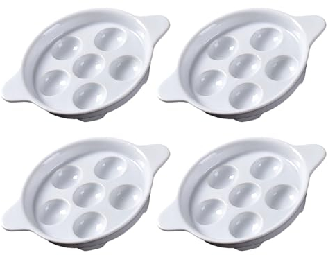 Ailan Assiettes à escargots en céramique avec 6 Trous et poignées pour Fruits de mer, Plat à escargots Blancs, Plat de Cuisson en céramique