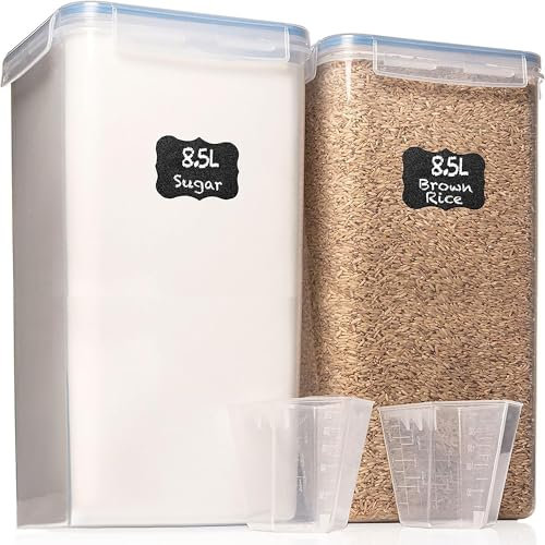 White Feather XXL 7 qt / 8,5 l / 8,136.3 g Frischhaltedosen, luftdicht, Vorratsbehälter, breit und tief, 2 Messbecher, ideal für Zucker, Mehl, transparenter Kunststoff, auslaufsicher, BPA-frei, Blau