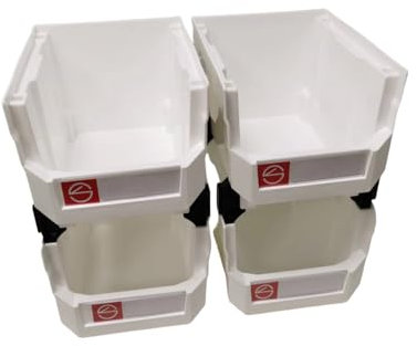 Pe&Hui 4 Pack Storage Organizer Bins,Wall Mount Storage Parts Rack,Stackable Shop Tool Bins for store Screws,Small Parts,Office Supplies and other Accessories (White)
