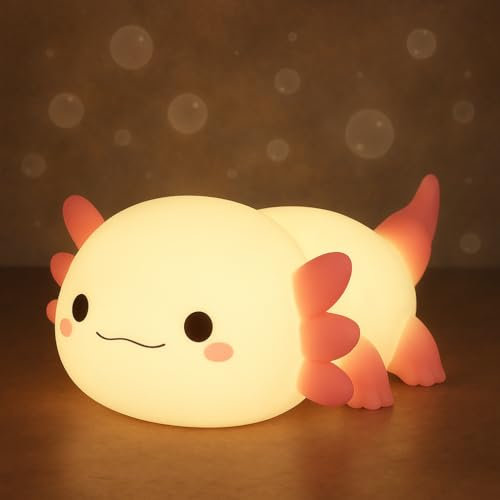 Okayera Axolotl Night Light for Kids, Cute Axolotl Animal Silicone Nursery Lamp with Timer Dimmable, Portable USB Rechargeable Bedroom Feeding Bedside Decor Gifts for Girl Boy Birthday Christmas