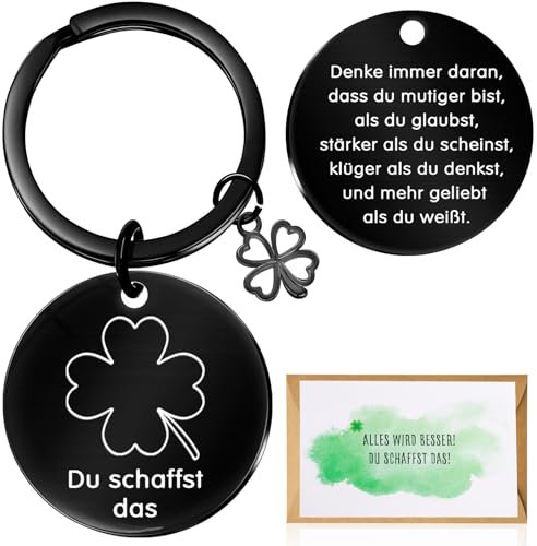 Du Schaffst Das Glücksbringer Schlüsselanhänger, 2024 Abitur Geschenke Einschulung Schultüte Mädchen Geschenk, Prüfung Positive Mutmacher Genesungs Geschenk für Männer, Kinder,Schüler - Schwarz