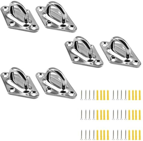 UTwaySteelPro 6 ganci rombici da soffitto M6 in acciaio inox resistenti, ganci a U con piastra a occhiello con viti per appendere amache per yoga altalena