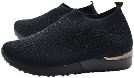 Aspand Collection - Zapatillas Deportivas para Mujer,Zapatillas de Lentejuelas sin Cordones,Zapatillas Casuales con cuña de Malla Transpirable,Negro,39