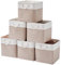 ICEMOR 30.5 x 30.5 x 30.5 cm Cube Storage Boxes, 6 Pack Large Collapsible Fabric Storage Bin with Ropes, Foldable Cube Baskets for Kallax, Office,Closet, Clothes, Toys Organizer (White & Beige)