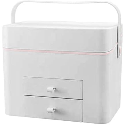 perfk Makeup Case Vanity Case with Lighted Mirror, Beauty Tool Makeup Box Organizer, Portable Makeup Bag, White