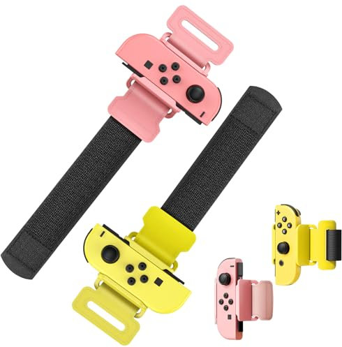 Auarte Lot de 2 bracelets pour Just Dance 2025, 2024, 2023, 2022, Zumba Burn It Up, réglables pour Nintendo Switch/Switch OLED Dance, pour adultes et enfants (rose et jaune)