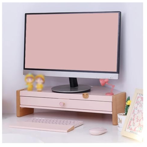 Generisch Rosa Eck-Dreieck-Monitorständer mit Schublade, platzsparender Monitorständer, ergonomisches Desktop-Eckregal, PC-Ständer for Monitor, Laptop, Tablet