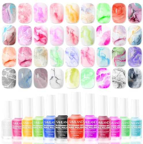 SAVILAND Gel de florecimiento esmalte de uñas Color Artistry: efecto de pintura al óleo uñas de florecimiento gel polaco 12pcs color dopamina esmalte de uñas de mármol acuarela secado rápido larga dur