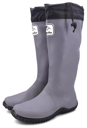 JOMIX Stivali da Pioggia Uomo Donna Antiscivolo Stivaletti Gomma Impermeabili Pieghevoli Scarpe Alte da Pesca Escursione Campeggio Lavoro Giardino Leggeri e Compatti YXM2507 Grigio 44/45