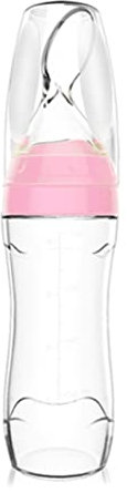 Baby Food Feeder,Resistant Silicone Squeeze Rice Cereal Feeding Bottle Portable Baby Food Dispensing Spoon Feeder,Light Red