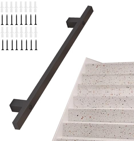 Liyadolaam Industrial Metal Stairs Handrail Kit, Sturdy Iron Pipe Banister Hand Rail Support Rod for Indoor Stairs or Outdoor Steps Safety Grab Bar Wall Mount Staircase Railing(18ft/540cm)