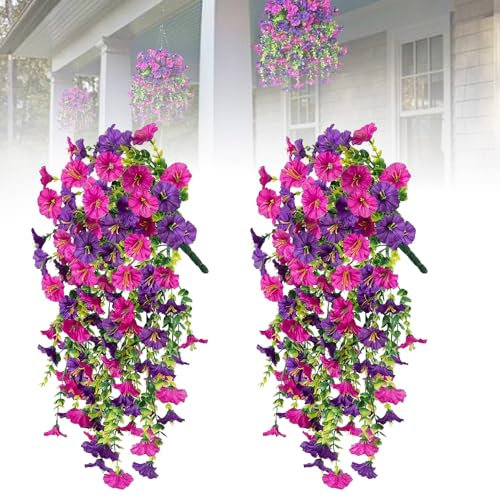 laocaf Morning Glory Hängepflanze Künstlich, 2025 Neue Realistische Efeu Künstlich, Hänge Dekopflanzen, Wasserfest und Sonnenfest, für Wohnzimmer, Balkon, Garten (2, Farbe)