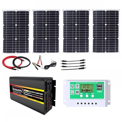 ZQIRUIQZ Kit Solaire Complet 10000W avec Panneau Solaire 100W Et Contrôleur 50A, Système D’énergie Autonome pour Camping-Car, Maison Et Usage Extérieur(12V-220V)