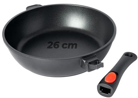 BIOL Schmorpfanne 26 cm mit hohem Rand – Antihaft Pfanne Induktion aus Aluminium, PFOA-frei, abnehmbarer Griff, für Braten & Schmoren