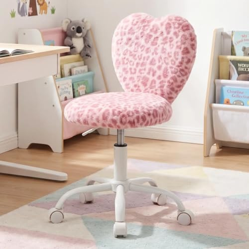 Ya-Home Chaise de Bureau Jolie pour Filles, Imprimé Léopard Rose
