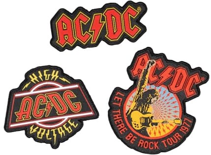 Grupo Erik AC/DC Iron On Patches for Clothing - ACDC Gifts, Merchandise | 3 Sew On Patches for Clothing & for Backpacks, Backpack Accessories | ACDC Merch, Gifts under 15 Pounds