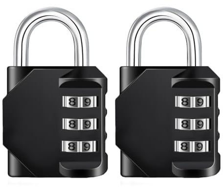 NAGE 3 Stellig Vorhängeschloss mit Zahlencode, Gepäckschloss (2, Schwarz) | Zelt Schloss, Kleines Zahlenschloss Vorhängeschloss für Koffer, Rucksäcke, Handtaschen, Fitnessstudio, Schränke, 3,6mm Bügel