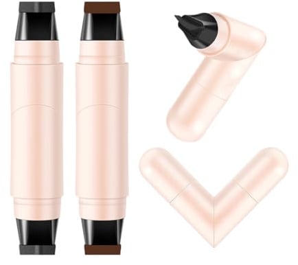 2PCS Flüssiger eyeliner Stempel mit Flügeln, Gel Eyeliner Pencil Set | Faltbarer Eye Liner Stift mit Doppelkopf, Wasserfest & Schweißfest, Schwarz & Braun, Katzenaugen Schablonen für Augen Tattoos