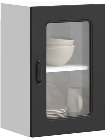 YuuSsea Kalmar Küchen-Hängeschrank, Schwarz, Holzwerkstoff & Glas, 40x31x60 cm, wandmontiert, mit Glastür, viel Stauraum, pflegeleicht, für Küche & Wohnzimmer
