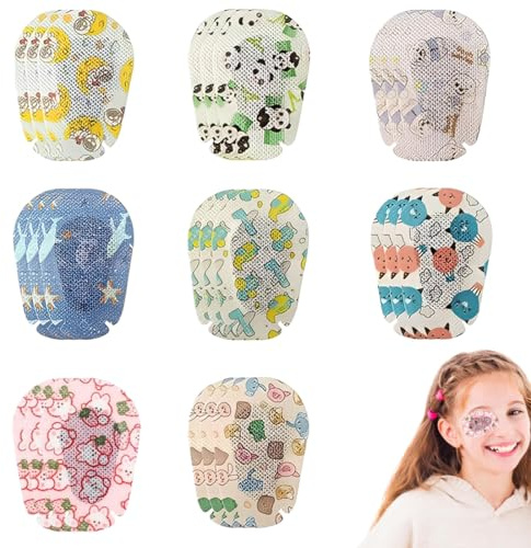 LEPZUR Lot de 24 Patchs Adhésifs Respirants pour Les Yeux, Cache Oeil Enfant- 8 Styles de Dessin Animé - Pour Enfants et Adultes