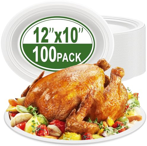 Incisite 100 Pack Oval Disposable Paper Plate, 12 Inch, White