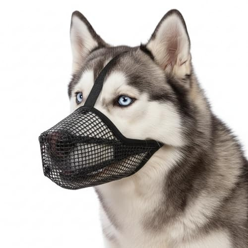 Dog Muzzle, Soft Mesh Muzzle Breathable Puppy Muzzles Adjustable Pet Mask Mouth Guard Cover for Medium Dogs Prevent Scavenging Eating Biting Chewing Licking (Black, L)