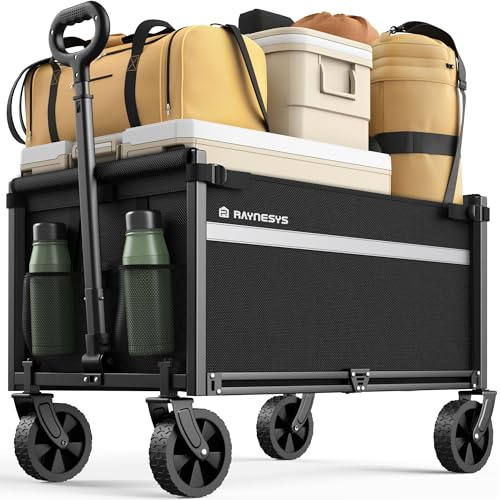 Bollerwagen Faltbar, 330LBS Klappbar Handwagen, Robust Einkaufstrolley Gartenwagen Klappbar mit Rädern, Tragbarer Transportwagen Faltwagen für Camping Sport Garten Einkaufen, Hellschwarz