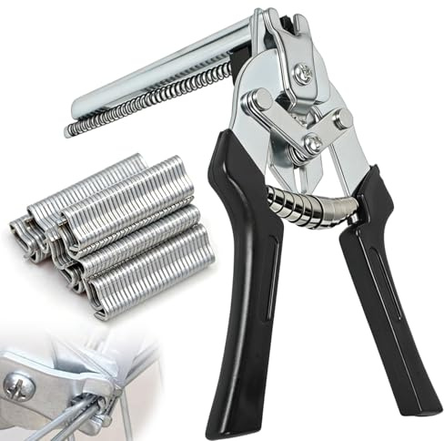Hog Ringzange, Wurstclipper Zange mit 1200 M-Nägel Hog Ring Zange Drahtbefestigungszange Nagelringzange für Zäune Käfige Verschliessen von Würsten