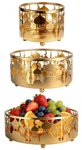 ZMCVOE 3 Pcs Eid Tray, Eid Mubarak Sweet Tray, Gold Moon Ramadan Plates, Dates Holder Ramadan for Ramadan Dates Dried Fruit Storage Party Favor Supply